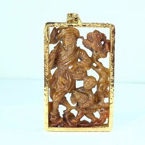 JR9254 GIA natural Orangy brown Jadeite Jade Fisherman 14K texture pendant 39.1g